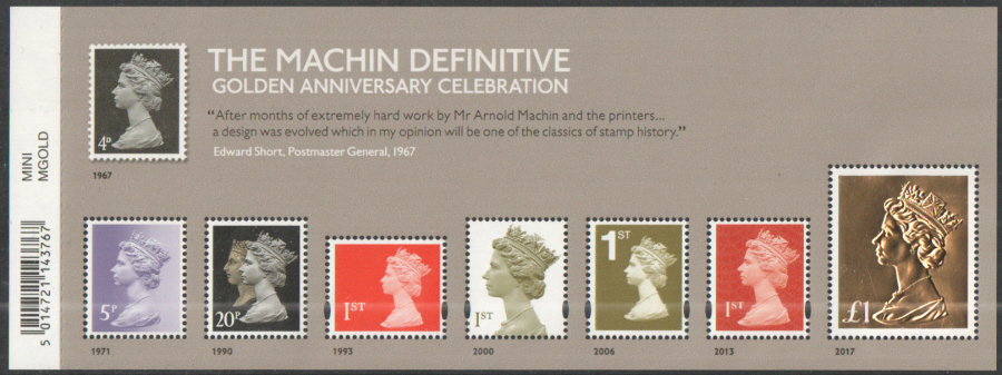 (image for) MS3965 2017 Machin Definitive Golden Anniversary Barcoded Miniature Sheet